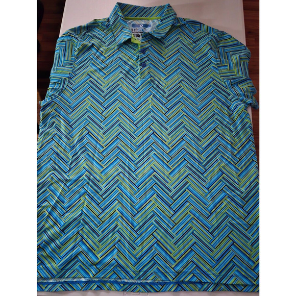 Ibkul Mens XL Polo Cool Icefil UPF 50+ Blue Green Geometric Shirt RN 152356 - Picture 1 of 7